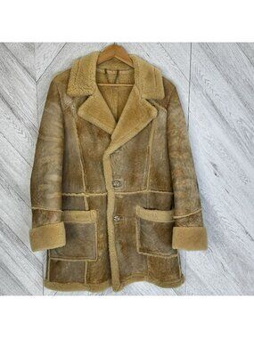 VTG Sheepskin Shearling Coat Mens Medium Marlboro Man Rustic Ranch Yellowstone